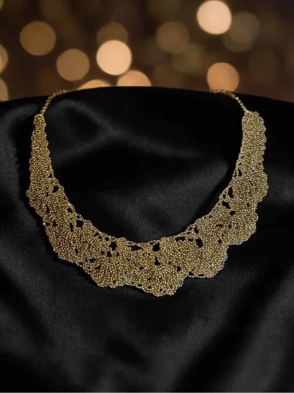 Elegant Gold Beaded Lace Necklace - Women Jewelry